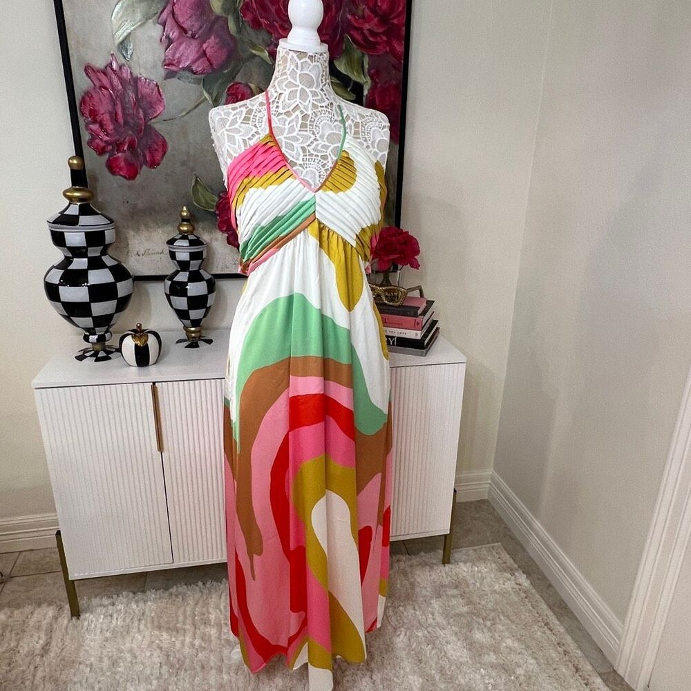 Crosby by Mollie Burch Women's Hill Halter Maxi Dress Red Beach Size Large NWT
